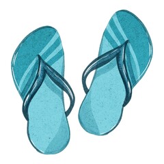 Hand Drawing Stiped blue Beach Slippers. Use for poster, stickers, print, shop, design