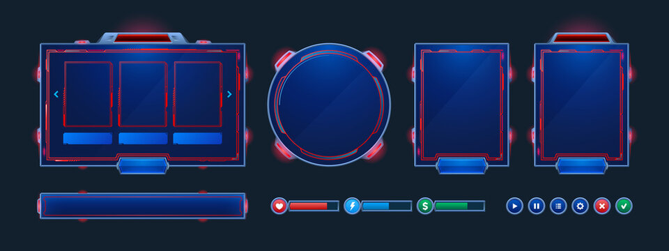 Space Stream Overlay, Game Twitch Ui Frame. Streaming Screen, Gamer Username Panels, Menu And Buttons. Template For Esport, Online Live Video, Digital User Interface Glow Borders, Cartoon Vector Set