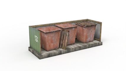Old industrial building render on a white background. 3D rendering