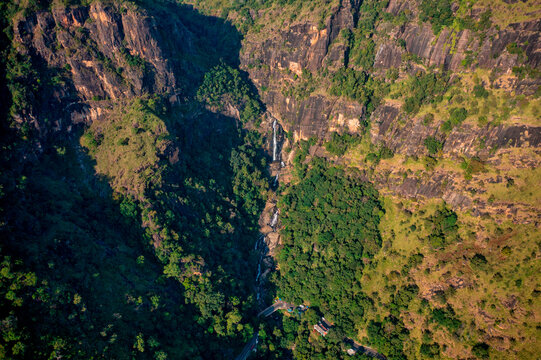 Aerial view of Rawana Falls, Badulla, Sri Lanka.