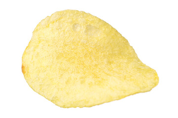 Single potato chip isolated on white background.