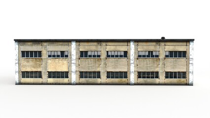 Old industrial building render on a white background. 3D rendering
