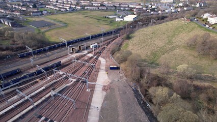 Aerial image of the Glasgow to Edinburgh line at Cowlairs junction near Springburn.