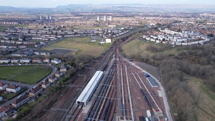 Aerial image of the Glasgow to Edinburgh line at Cowlairs junction near Springburn.