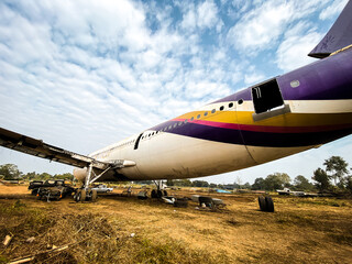 Aerial view of Dumped old airplane around Chiang Mai, Thailand