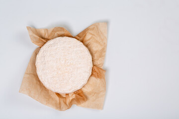 White cheese brie or camembert. The concept of oriental cuisine. National Italian French Gourmet appetizer cheese and nuts, banner, menu, recipe place for text