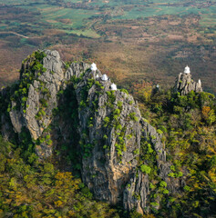 Aerial view of Wat Chaloem Phra Kiat Phrachomklao Rachanusorn, sky pagodas on top of mountain in...