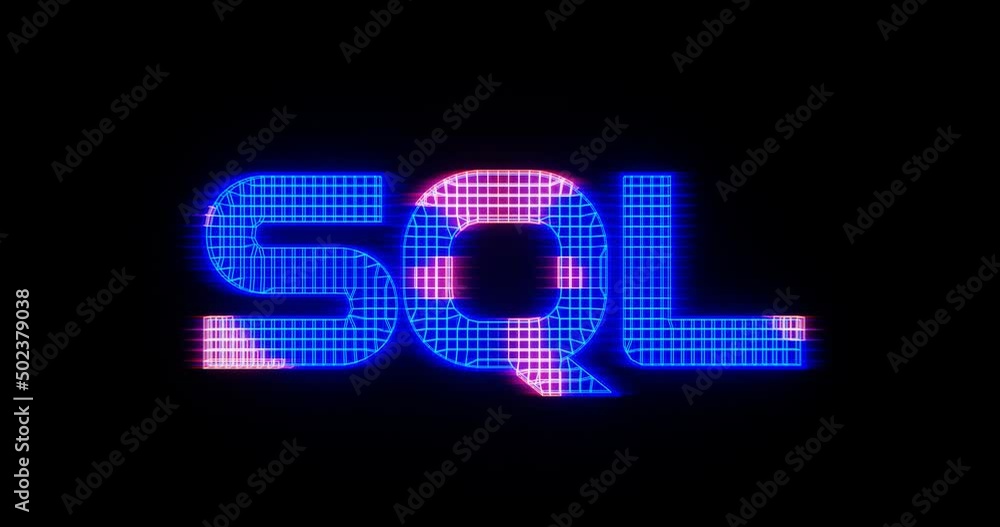 Poster SQL (Structured Query Language) text on black background. 3d render.