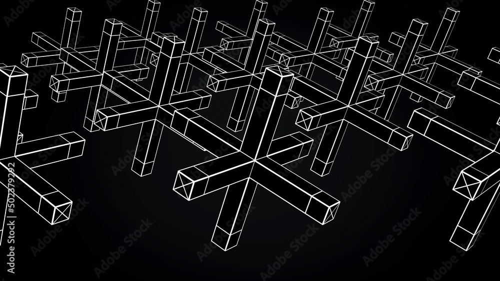 Poster abstract animation of movement of geometric shapes on a black background. geometrically complex shap