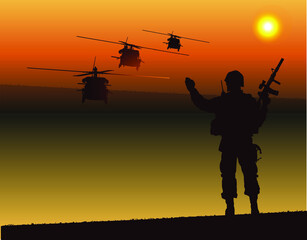 Obraz na płótnie Canvas the silhouette of man gesturing helicopter