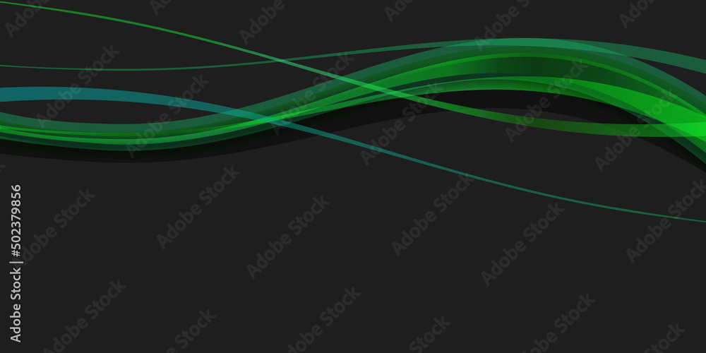 Poster dark abstract minimalist green and black wavy flowing lines - background design with copyspace - sim