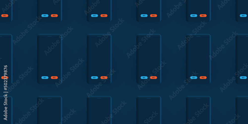 Poster lots of simple minimalist mobile phones running digital commerce,stock trading app - pattern backgro