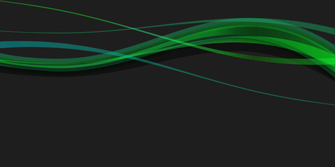 Dark Abstract Minimalist Green and Black Wavy Flowing Lines - Background Design with Copyspace - Simple Wide Scale Vector Template, Concept with Place for Your Text