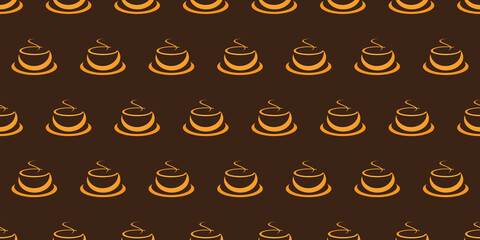 Seamless Orange Coffee Cup or Soup Bowl Icons Pattern on Wide Scale Brown Background - Design Template in Editable Vector Format