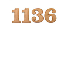 Number 1136 in wood, isolated on white background