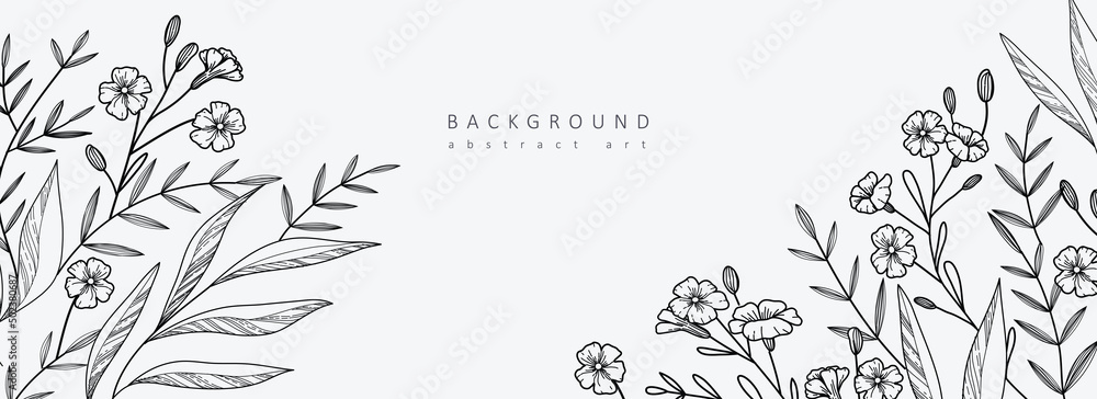 Wall mural luxury botanical background with trendy wildflowers and minimalist flowers for wall decoration or we