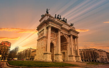 Fototapeta na wymiar Arch of Peace in Sempione Park, Milan, Italy
