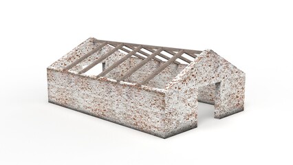 Old industrial building render on a white background. 3D rendering
