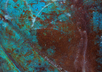 Blue and Rusty Metal Texture. Old Rough Grunge Dirty Surface Background.