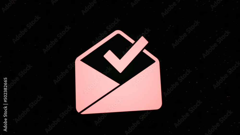 Poster abstract animation of the email icon decaying into multicolored moving particles on black background