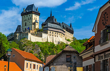 Karlštejn castle, a large Gothic castle founded in 1348 by Charles IV, Holy Roman Emperor, is one...