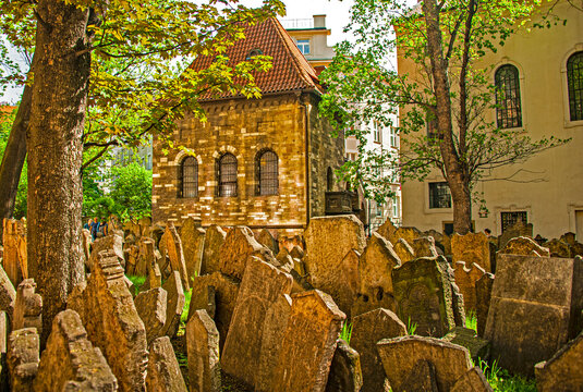 Old Jewish cemetery in the Jewish quarter of Prague,  dated by 15th century