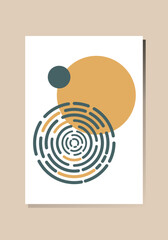 Vector Abstract composition of le Boho. Geometric pattern of circles and lines. Earthy colors. Used for interior design, posters, postcards, printing.