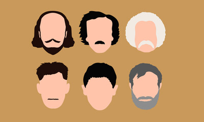 Set of famous historical faceless writers heads icons - obrazy, fototapety, plakaty