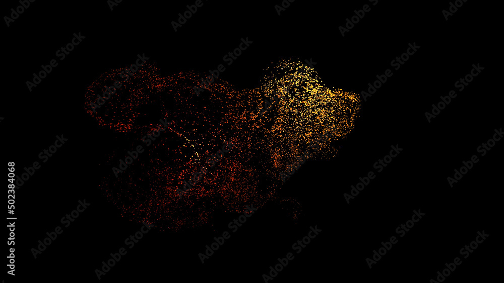 Poster colored dots moving in space creating shape. animation. abstract animation of moving multicolored do