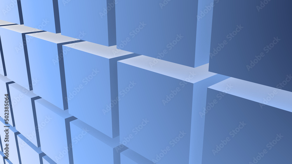 Poster 3d rendering of squares in lines as a blue background