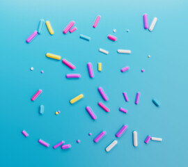 3D illustration of sprinkles on light blue background
