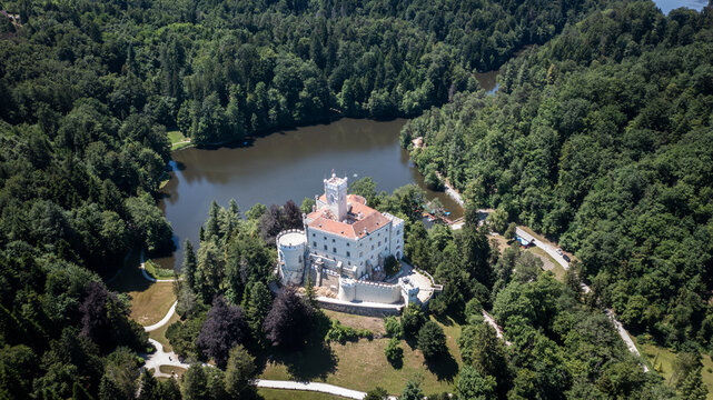 Aerial view of Trakoscan Castle, Trakoscan, Croatia.