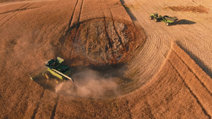 Combine harvester working on a wheat field