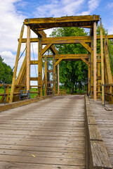 Fototapeta na wymiar Historic Wooden Bascule Bridge, Nehringen, Mecklenburg-Western Pomerania, Germany