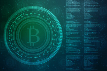 Global Abstract Bitcoin Crypto Currency Blockchain Technology World Map Background Illustration