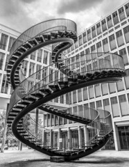 Grayscale shot of the Endless Stairway, Bavaria, Germany