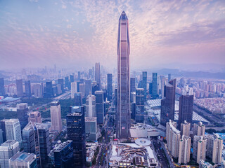 Aerial view of Skyline in Shenzhen city CBD night in China