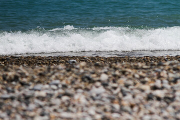 Stone beach in the Cote D'azur, Cagnes sur Mer. Mediterranean Sea