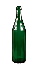 Old green wine bottle isolated on white
