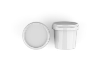 Blank White Tub Food Paper Plastic Container, Cup. Dessert, Yogurt, Ice Cream, Sour Cream, Snack. Isolated on White. Design Template of Product Packing, Mockup. Front, top and side View.3d rendering.