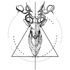 Fotobehang deer tattoo illustration in vector format © MARCO HAYASHI