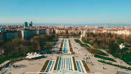 Aerial view of the park of the National Palace of Culture in Sofia, Bulgaria - obrazy, fototapety, plakaty