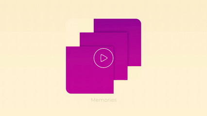 Modern smartphone application with the folders of media content called memories. Motion. Interface of a phone app with square shaped objects isolated on beige background.