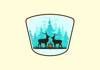Couple deer and bonfire illustration