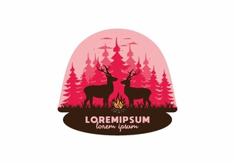 Couple deer and bonfire illustration