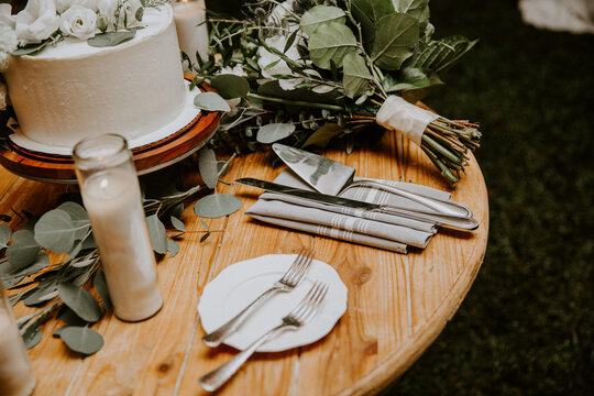 South Carolina Back Yard Wedding Details - Cake Table Utensils