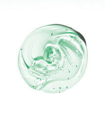 Cosmetic gel, serum swatch isolated on white background. transparent skincare product smear smudge . Liquid cream with texture