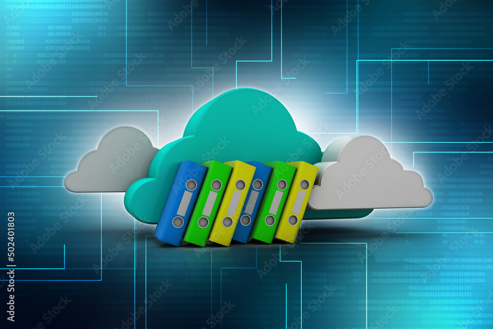 Poster 3d rendering office document binder in cloud