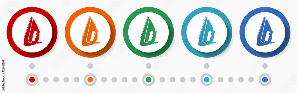 Fototapete iron concept vector icon set, infographic template, flat design circle colorful web buttons in 5 col