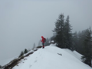 Naklejka na ściany i meble Hiking through the snow on the German Alps